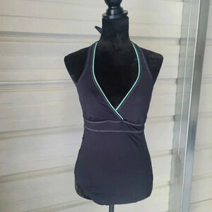 Anne Cole Collection Black Mint One Piece Swimsuit Cruise Halter Vacation sz 12